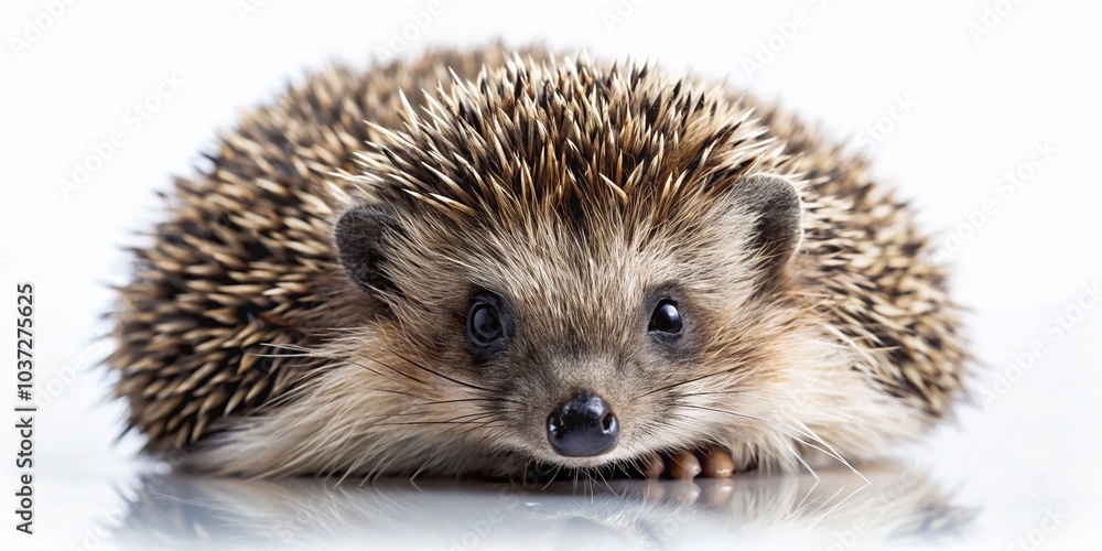 Fototapeta premium Lazy Hedgehog on White Background - Tilt-Shift Photography for Nature Lovers and Animal Enthusiasts