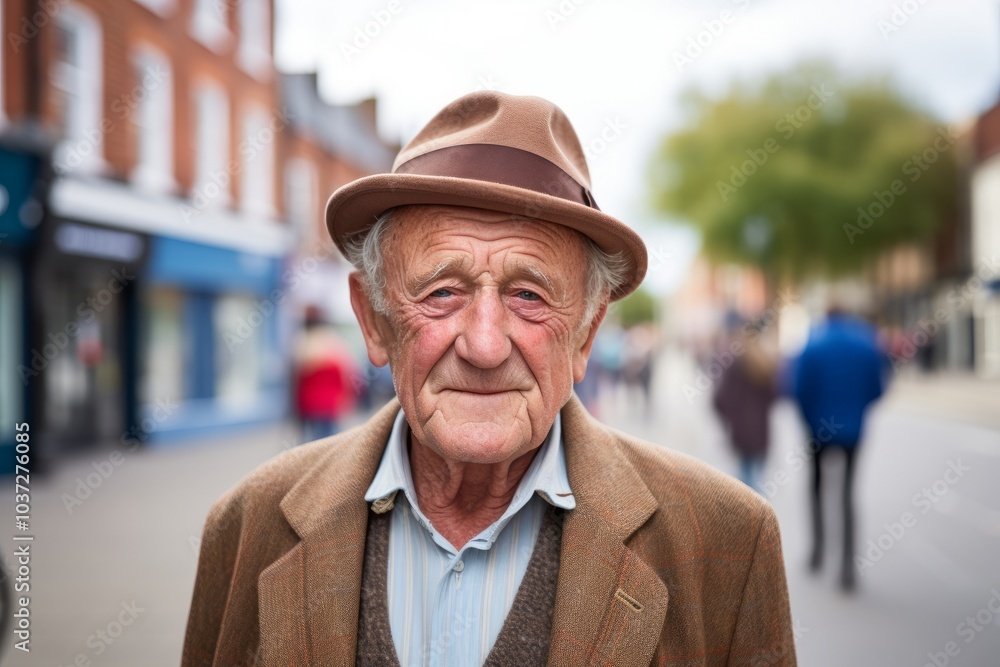 Portrait of an elderly man with a hat on the street. Portrait of an elderly man with a hat on the street.