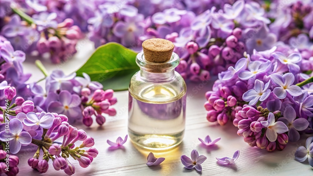 Lilac Essential Oil on White Background - Aromatherapy and Natural Wellness Lilac Essential Oil on White Background - Aromatherapy and Natural Wellness