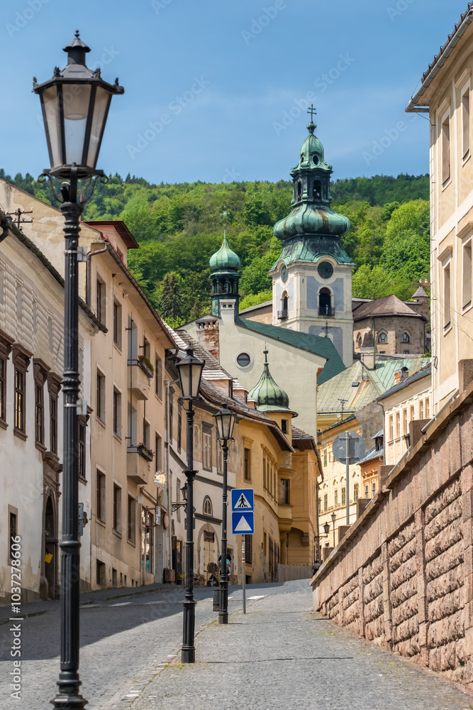 Obraz premium Streat view of the historic mining town Banska Stiavnica, Slovakia