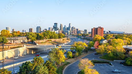 Skyline of Downtown Minneapolis at an autumn morning