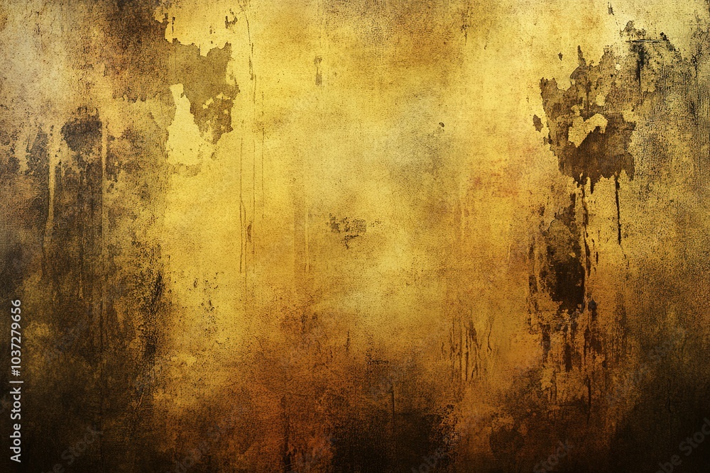 Obraz premium A large area of yellowish-brown grungy paper with a dark background, the texture is slightly worn and has some stains that give it an aged appearance