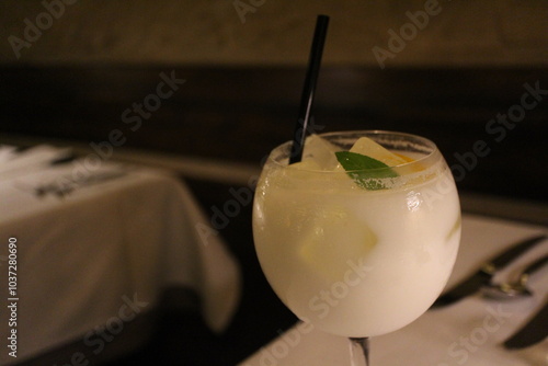 Turkish drink: iced ayran (yogurt-based beverage) photo