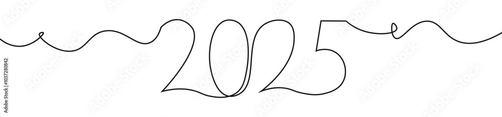 2025 happy new year one line continuous drawing card greeting design vector 2025 happy new year one line continuous drawing card greeting design vector