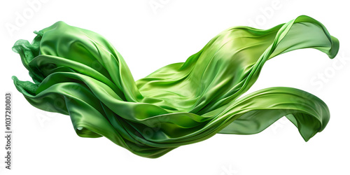 Floating elegant green fabric isolated on a transparent background.