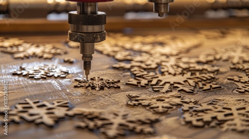 CNC Machine Cutting Wooden Snowflakes