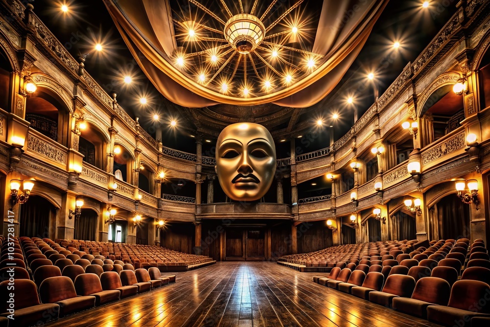 Obraz premium Long Exposure of Theatrical Stage with English Playwright Influence and Masks