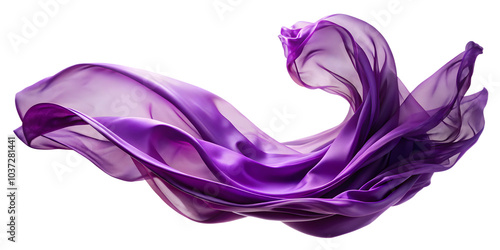 Floating elegant purple fabric isolated on a transparent background.