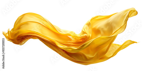 Floating elegant yellow fabric isolated on a transparent background.