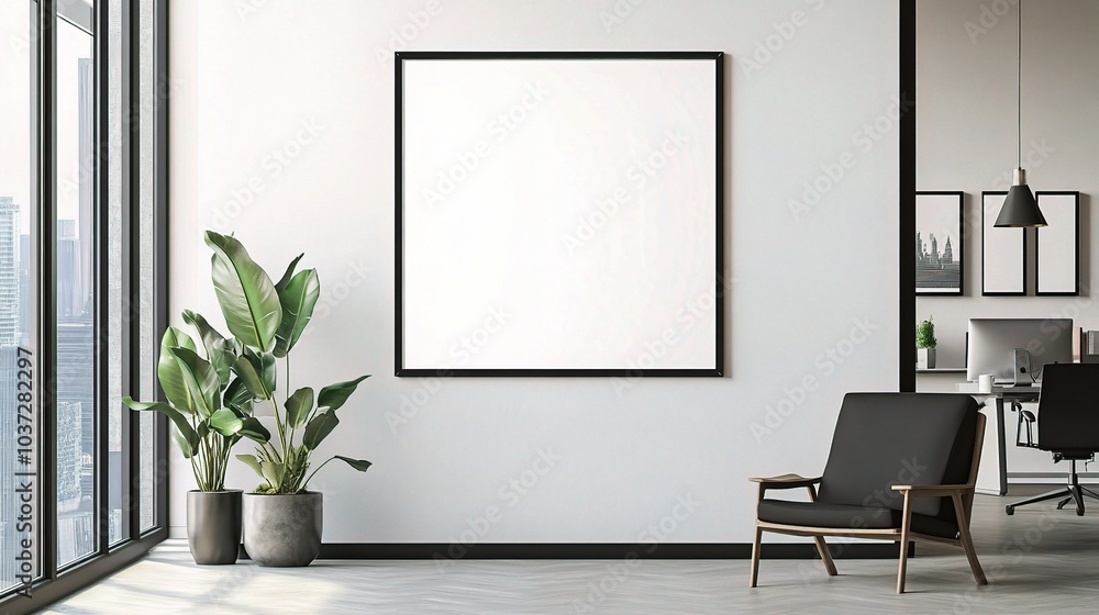Modern Office Interior with Blank Wall for Art Display Modern Office Interior with Blank Wall for Art Display