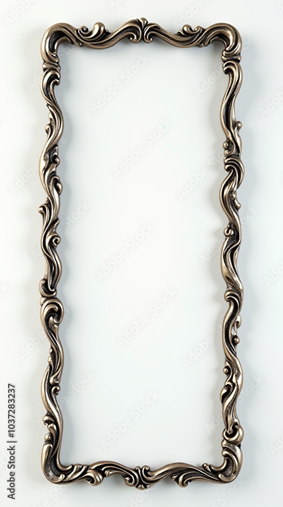 Fototapeta premium Elegant baroque style metal frame on white background