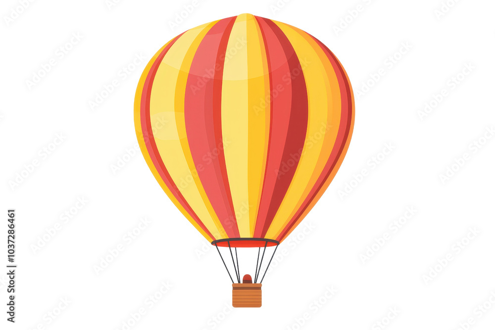 Colorful hot air balloon isolated on transparent background. featuring vibrant red and yellow stripes. Ideal for travel and adventure themes. Colorful hot air balloon isolated on transparent background. featuring vibrant red and yellow stripes. Ideal for travel and adventure themes.