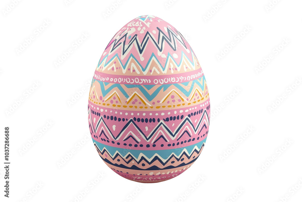 Colorful Easter egg with intricate pastel patterns and zigzag designs. Perfect for festive decoration and seasonal celebrations. Colorful Easter egg with intricate pastel patterns and zigzag designs. Perfect for festive decoration and seasonal celebrations.