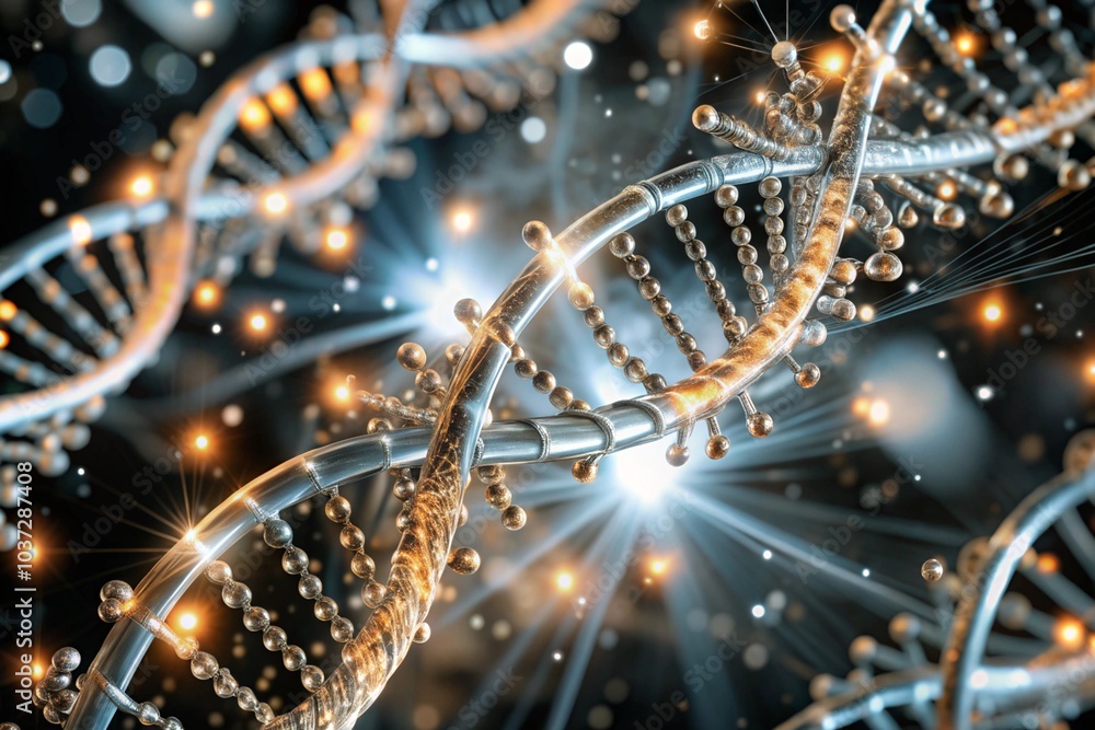 Glowing DNA background generative ai Glowing DNA background generative ai