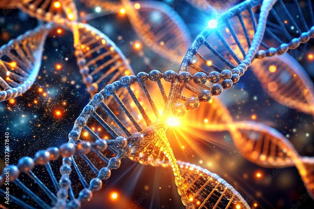 Glowing DNA background generative ai Glowing DNA background generative ai