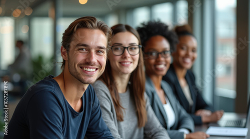 Diverse Group of Business Professionals in Modern Office Setting - Teamwork, Collaboration, and Leadership in Corporate Environment