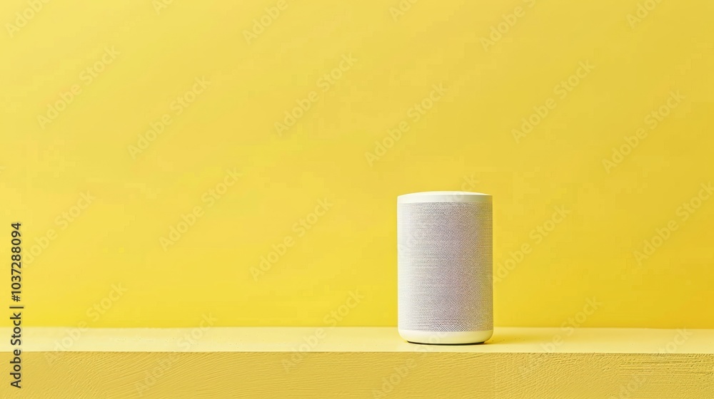 White Smart Speaker on Yellow Background White Smart Speaker on Yellow Background