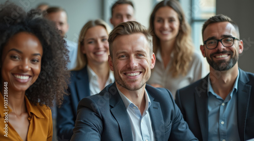 Diverse Group of Business Professionals in Modern Office Setting - Teamwork, Collaboration, and Leadership in Corporate Environment