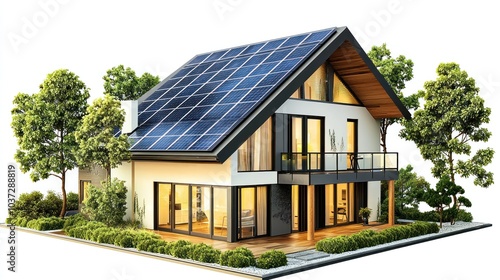 modern house with solar panels transparent background 