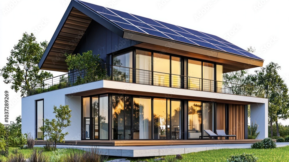 Fototapeta premium modern house with solar panels transparent background 