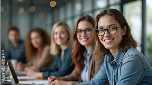 Wallpaper Mural Diverse Group of Business Professionals in Modern Office Setting - Teamwork, Collaboration, and Leadership in Corporate Environment Torontodigital.ca