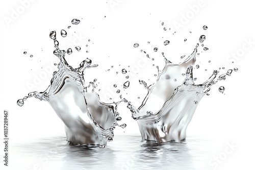 Deux éclaboussures argentées d'eau en miroir
