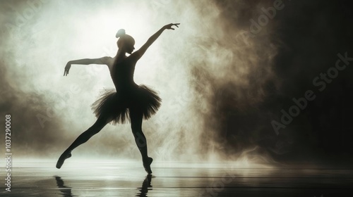 A Ballet Dancer Silhouetted in a Mist