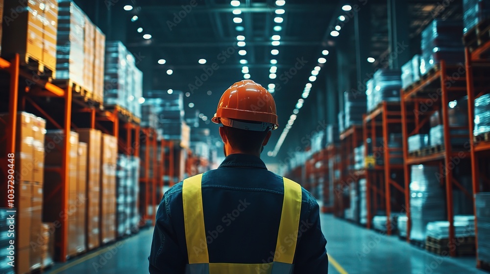 Worker in Warehouse with Safety Gear Worker in Warehouse with Safety Gear