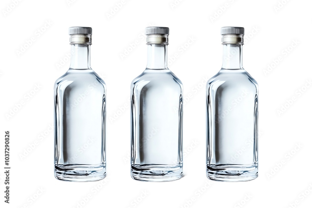 Trois bouteilles de vodka sur fond blanc
Trois bouteilles de vodka sur fond blanc