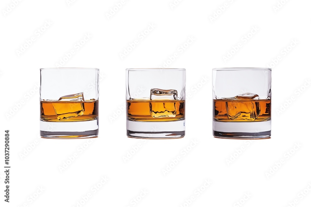 Trois verres de whisky avec glaçons
Trois verres de whisky avec glaçons
