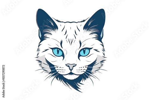 artistic hand-drawn cat face illustration with bright blue eyes, highlighting the charm and personality of a friendly feline