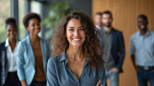 Diverse Group of Business Professionals in Modern Office Setting - Teamwork, Collaboration, and Leadership in Corporate Environment