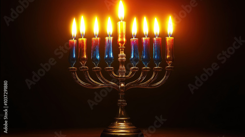 Menorah lit for the second night of Hanukkah showcasing two candles symbolizing the joy of the festival