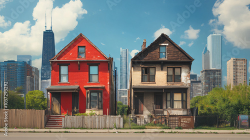 A powerful image illustrating the impact of gentrification on low-income neighborhoods. photo