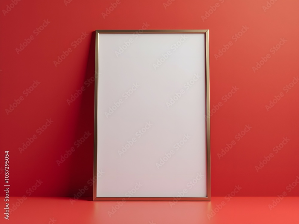 Blank photo frame mockup on red background, vertical poster template, empty picture frame, art display template, frame mockup with blank space Blank photo frame mockup on red background, vertical poster template, empty picture frame, art display template, frame mockup with blank space