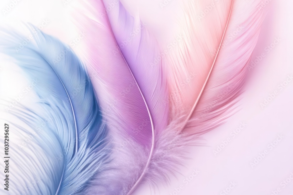 Delicate pastel feathers in blue and pink, soft textures blending with a light background. Delicate pastel feathers in blue and pink, soft textures blending with a light background.