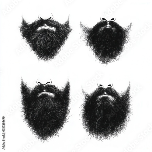 Wallpaper Mural Four unique black beard styles on a white isolated background, ideal for grooming and fashion reference. Torontodigital.ca