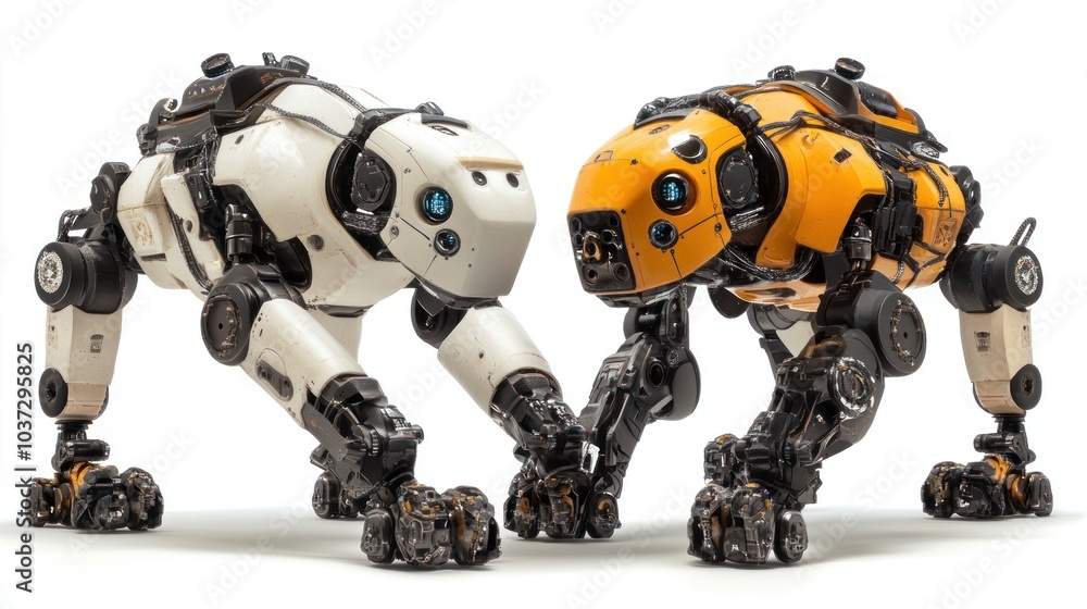 Animal robots designed for rescue operations, combining technology and lifelike design, isolated on white. Animal robots designed for rescue operations, combining technology and lifelike design, isolated on white.