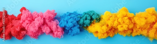 Colorful smoke clouds in vibrant shades, creating a lively atmosphere against a blue background.