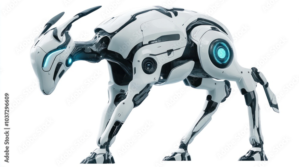 Animal robot design featuring futuristic aesthetics and smart technology, isolated on a white backdrop. Animal robot design featuring futuristic aesthetics and smart technology, isolated on a white backdrop.