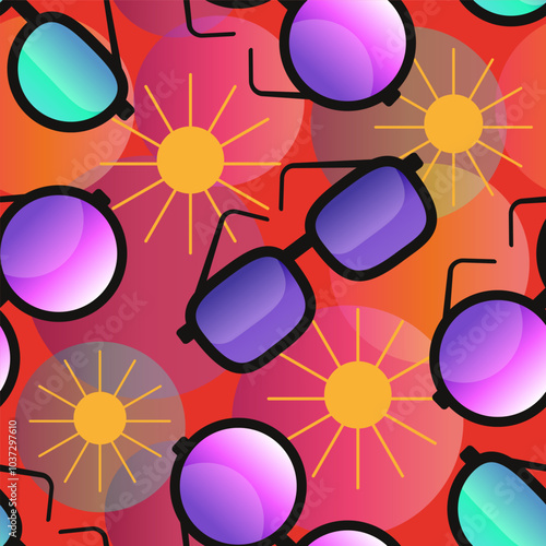 Bright sunglasses seamless pattern. Flat cartoon style vector illustration.