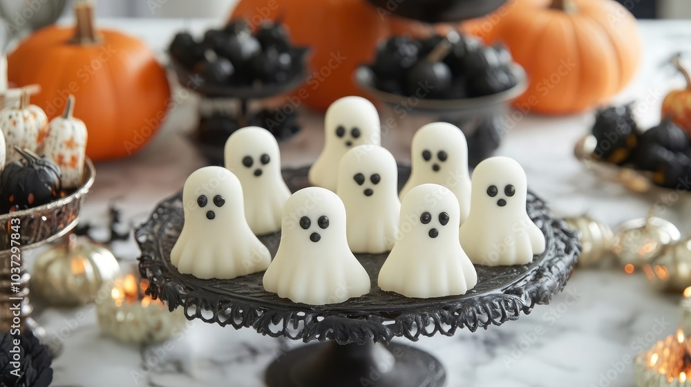Decorative Halloween treats shaped like ghosts, perfect for a spooky celebration. Decorative Halloween treats shaped like ghosts, perfect for a spooky celebration.