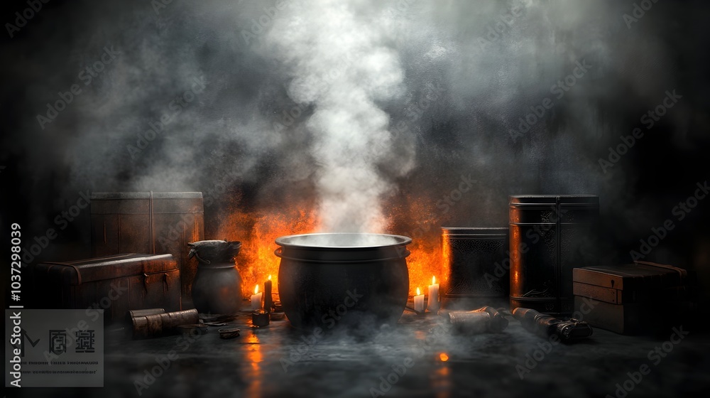 Mischievous witches stirring bubbling cauldrons in a crackling firelit cabin dark leather bound tomes and ancient arcane scrolls scattered around flickering candlelight casting eerie shadows Mischievous witches stirring bubbling cauldrons in a crackling firelit cabin dark leather bound tomes and ancient arcane scrolls scattered around flickering candlelight casting eerie shadows