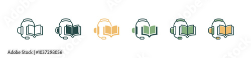 listening audio book online course icon set digital education podcast sound study vector illustration