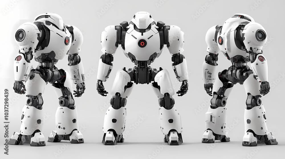 3d white robot illustration set. Mecha Robots. Illustration 3d white robot illustration set. Mecha Robots. Illustration