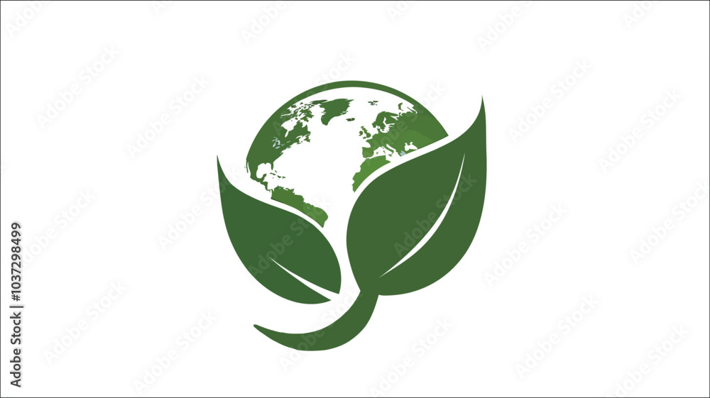Eco-Friendly Planet Earth With Green Leaf Symbol Eco-Friendly Planet Earth With Green Leaf Symbol