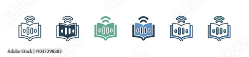 digital audio course icon set education media audiobook sound online learning with volume signs vector illustration
