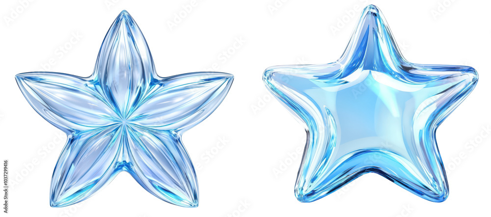 Obraz premium Two intricate blue star shapes isolate on transparent background, png, cutout