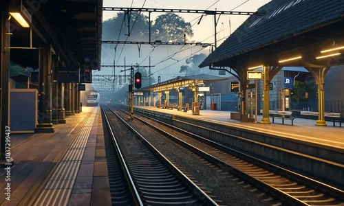 Wallpaper Mural A Tranquil Train Station at Dawn Torontodigital.ca