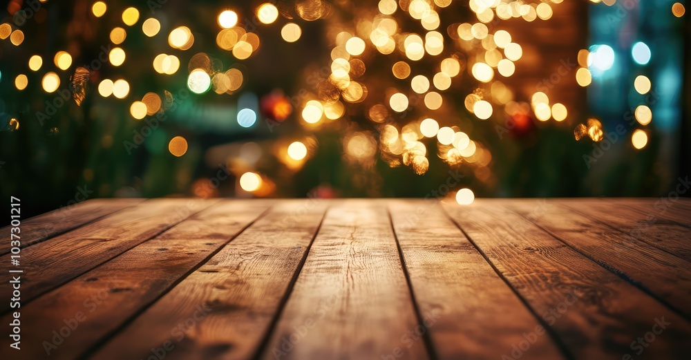 Empty Wooden Table Top with Christmas Tree Background. AI generated illustration. Empty Wooden Table Top with Christmas Tree Background. AI generated illustration.